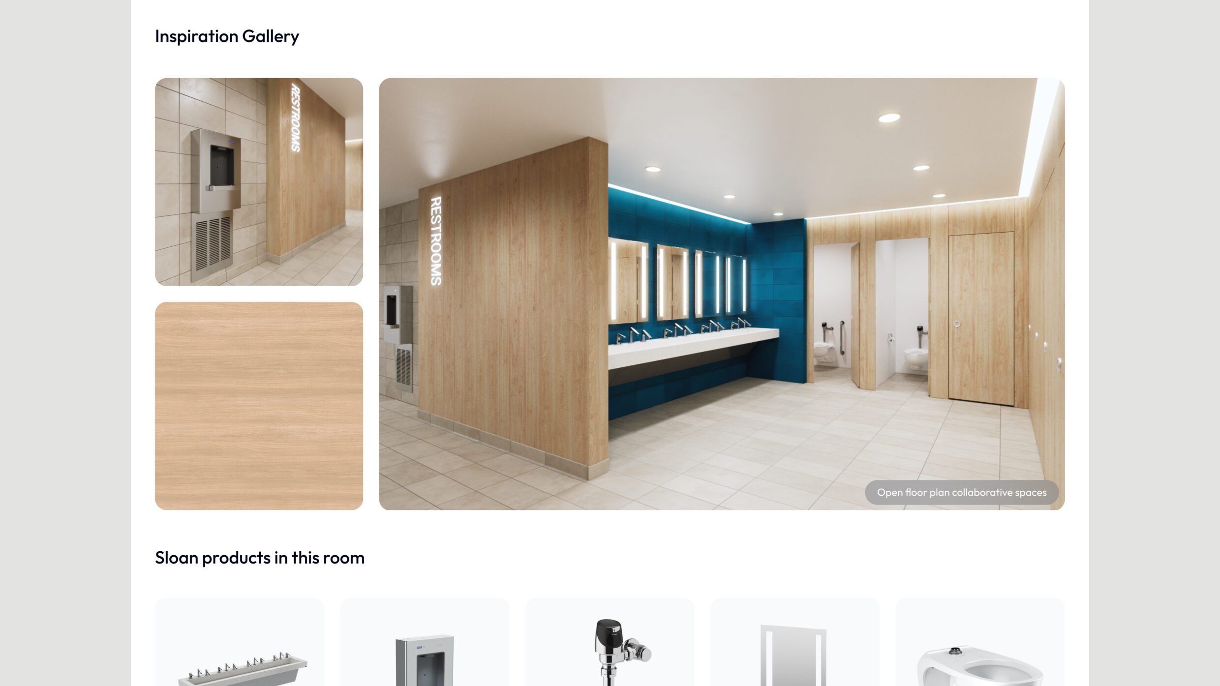 Room Ideas" gallery featuring architectural photography of modern commercial restroom designs.