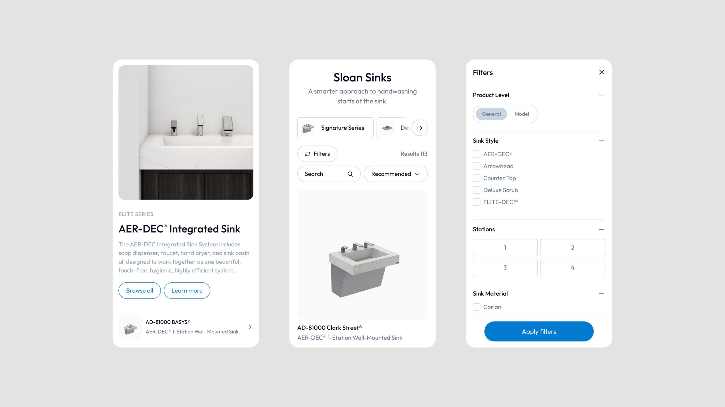 Mobile-responsive product filtering for the Sloan digital platform.
